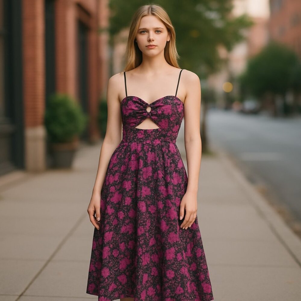 NWOT Fore Floral Tiered Boho Maxi Dress Cut Out Large Cotton Large